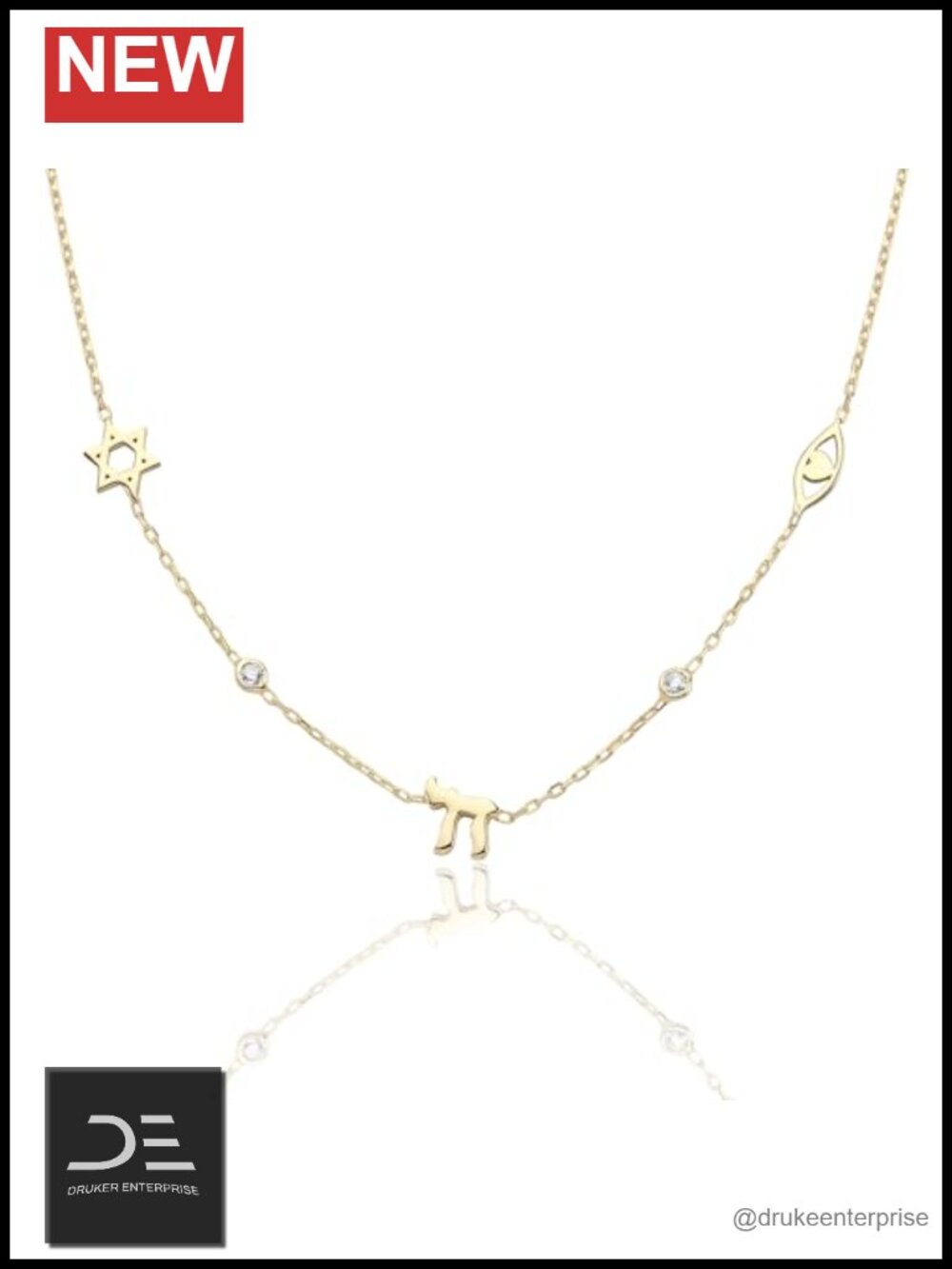 14k Gold Plated Sterling Silver 925 Jewish Charm Necklace Star of David Chai